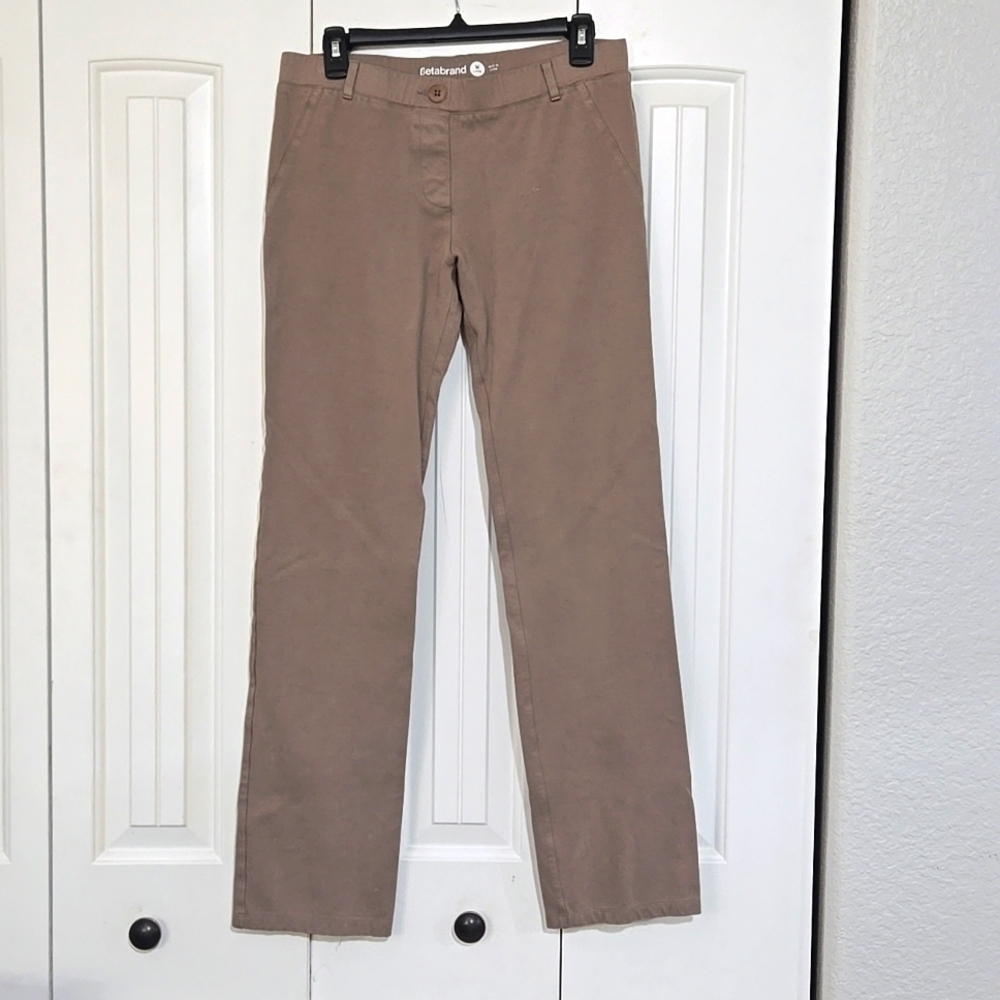 Betabrand tan straight leg yoga dress pants, size Medium Long